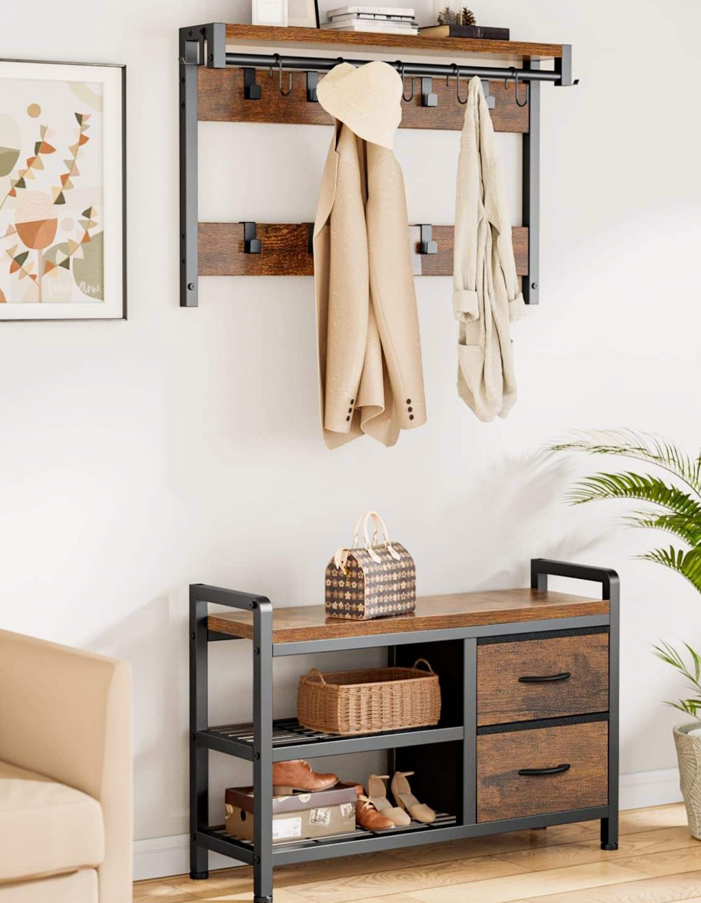 Rustic Hall Tree - 2 in 1 Hall Tree