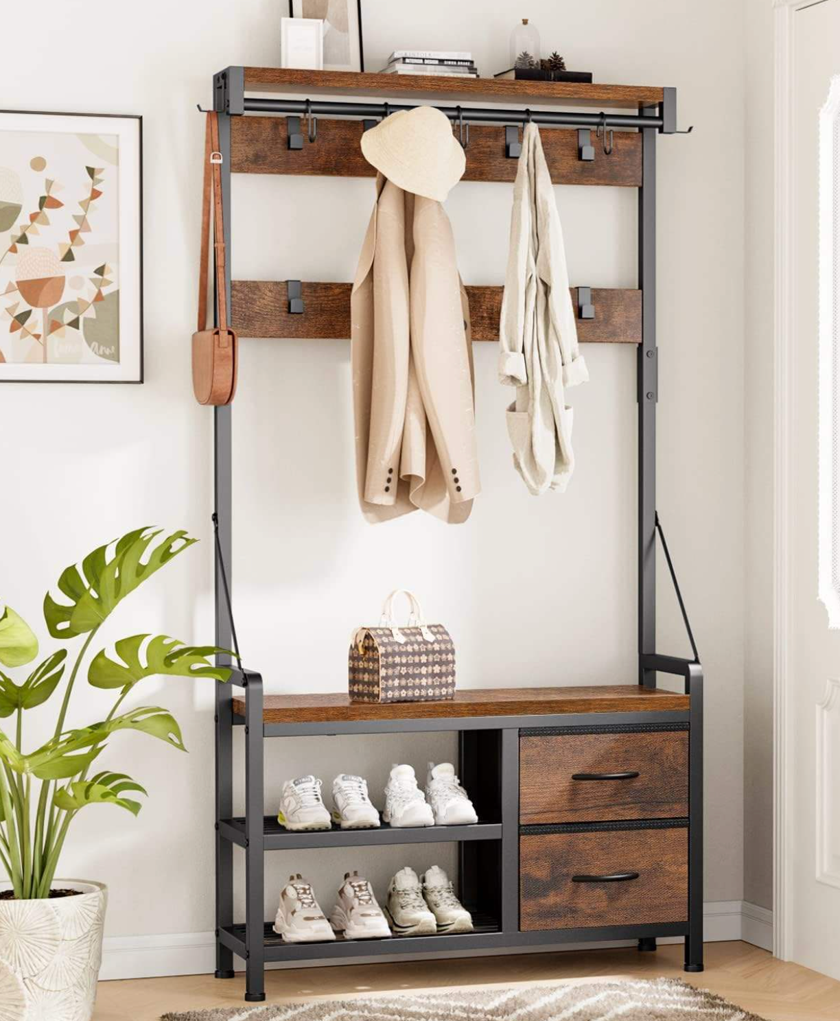 Rustic Hall Tree - 2 in 1 Hall Tree